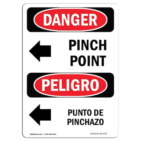 OSHA Danger Sign, Pinch Point Bilingual, 14in X 10in Decal